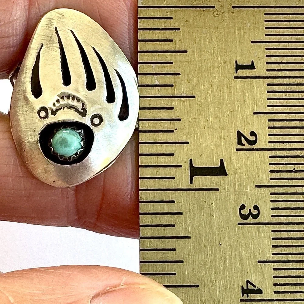 Navajo Bear Paw Turquoise Ring Sz 8 Signed Begay‎ Shadowbox Sterling Native Amer